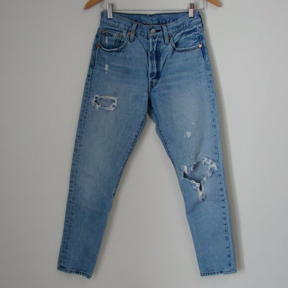 Levi's 501 Original Jeans Ankle Distressed Light Wash Button Front 25 - Picture 2 of 13